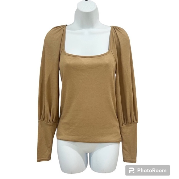 Free People Intimately Free tan balloon sleeve square neck top NWOT size small - Picture 1 of 7